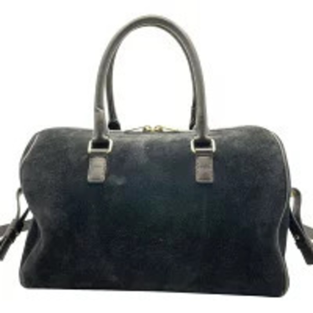 Saint Laurent Suede Shoulder Bag Duffle Handbag Crossbody Black Leather